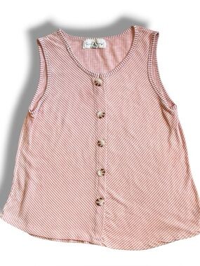 French Laundry Striped Pink Peach White Stripe Sleeveless Tank Top Sz XL  C-6
